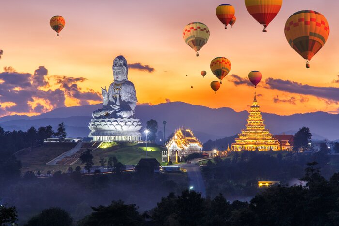 Ride a hot-air balloon above Chiang Rai temples