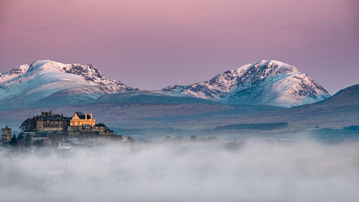 Stirling Castle glows on a wintry Scottish morning