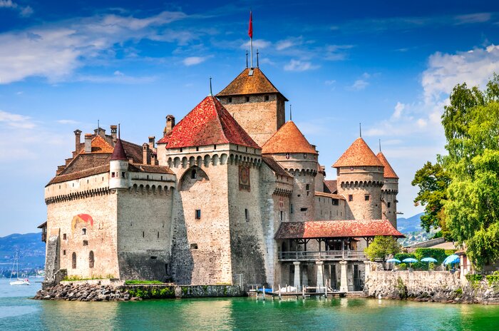 Medieval Chillon Castle just outside of Montreux on Lake Geneva