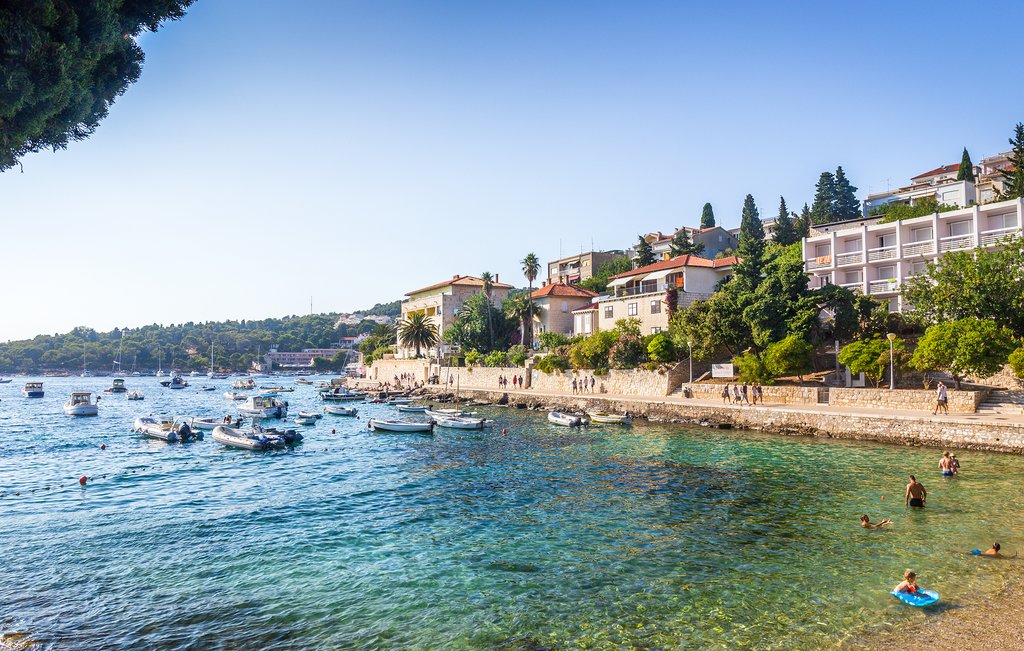 Croatia - Hvar - Summer scene of boaters and beachgoers on Hvar