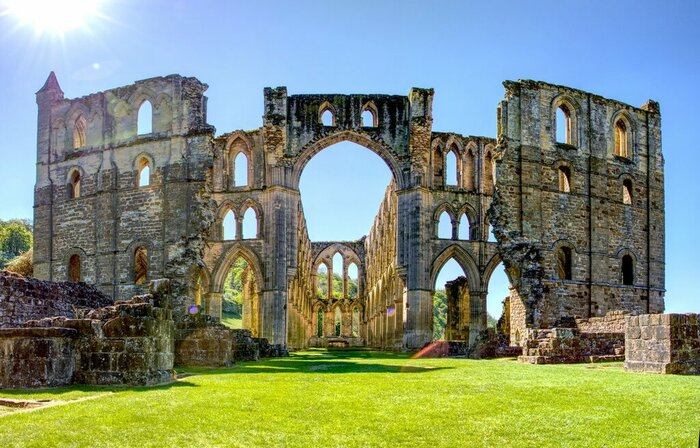 Explore England's Yorkshire's and Northumberland's history with a walk among the ruins of Rievaulx Abbey