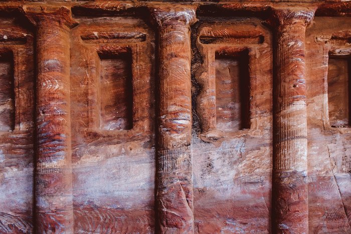 Sandstone pillars in Petra, Jordan