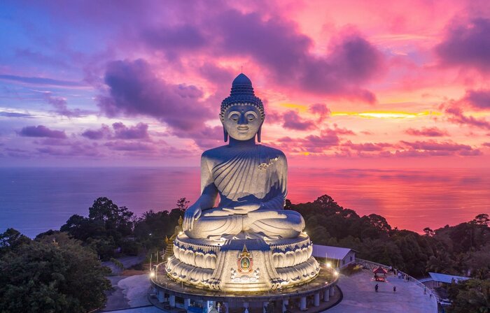 Sunset over Phuket's Big Buddha and the Andaman Sea