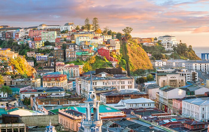 Start your trip in the colorful coastal city of Chile's Valparaíso