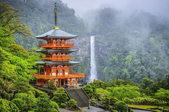 See the grand Nachi Taisha shrine and the nearby Nachi-Taki waterfall on the Kumano Kodo hike