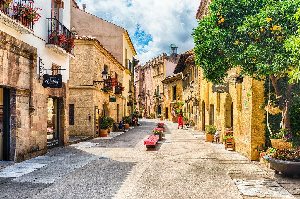 Traditional street in Barcelona's Poble Espanyol