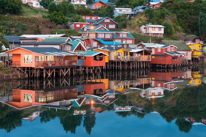 Chiloé Island's Castro is known for its colorful waterfront houses, known as "palafitos" de Gamboa (stilt houses)
