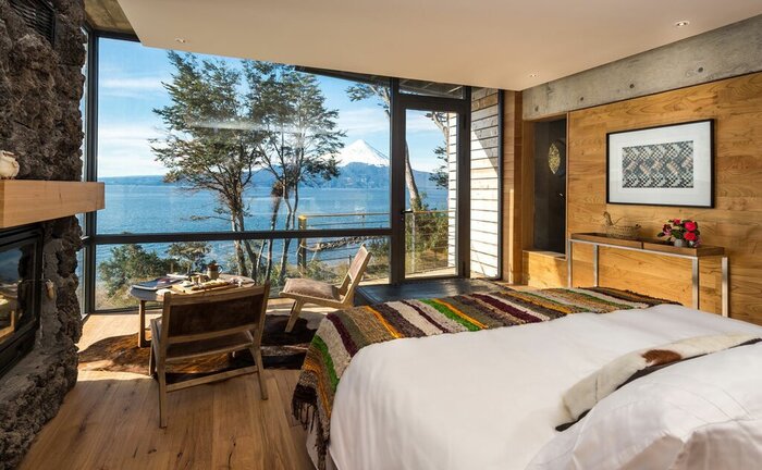 Look out over the snowcapped Osorno from your lakeside lodge (photo courtesy of Hotel AWA)