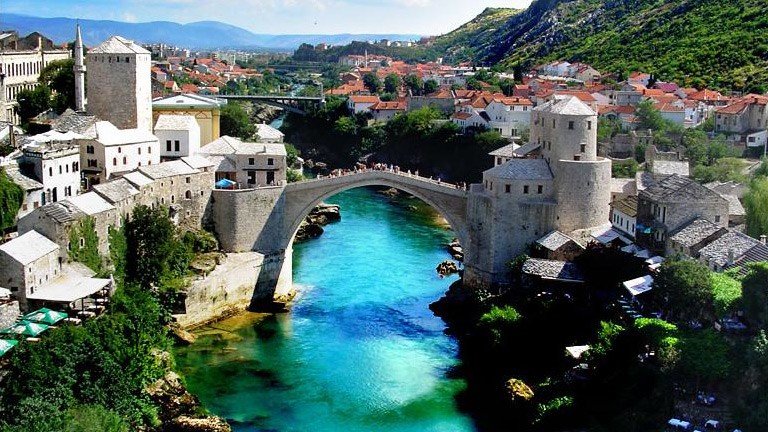 Stari Most and surrounding Mostar