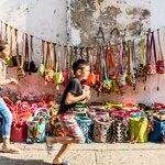Kids explore the colorful streets of Cartagena