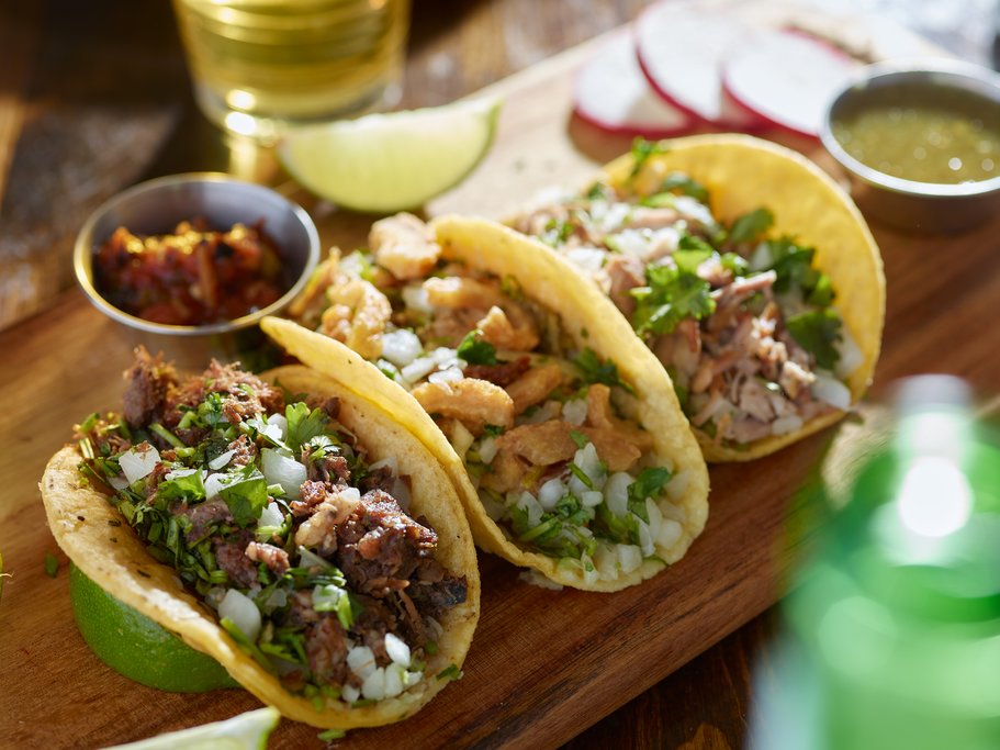 Tacos with carnitas and chicharrón