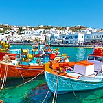 Colorful Boats in Mykonos' Old Port