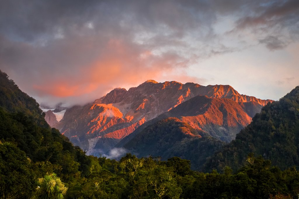 The Franz Joseph Glacier at sunset