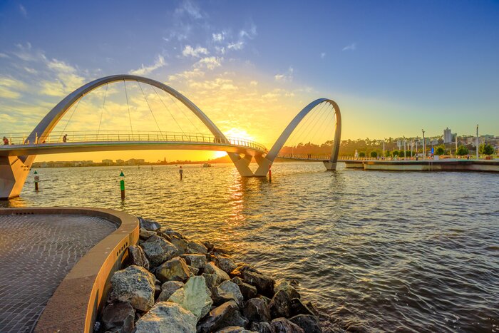 Walk the arched pedestrian bridge over Perth's Swan River