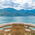 The terrace of Villa Balbianello on Lake Como in Italy