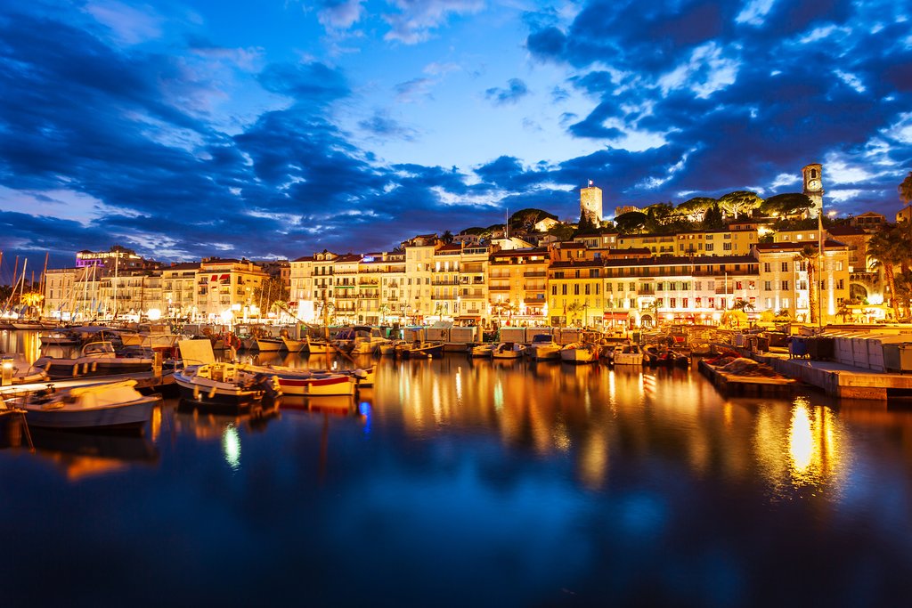 The Cannes waterfront at night