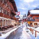 The traditional car-free Alpine village of Mürren looks idyllic in January with its snow-laden Swiss chalets