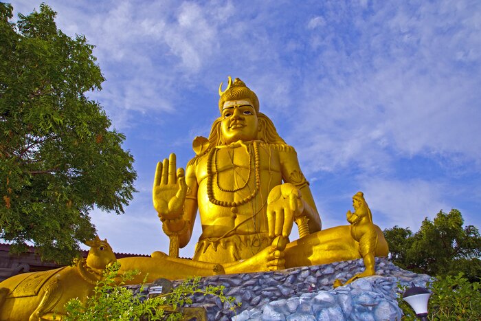 The golden statue of Shiva at Trincomalee's oceanfront Koneswaram Temple
