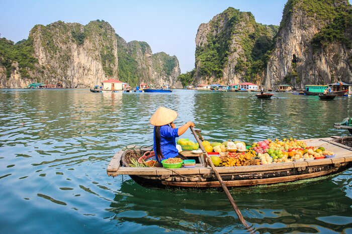 Shop for produce from the comfort of your junk boat in Ha Long Bay