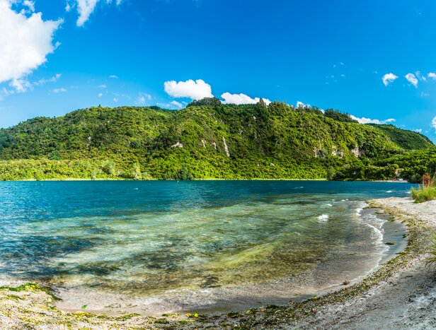 Enjoy a walking tour of New Zealand's Mount Tarawera on Lake Tarawera