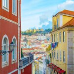 Views towards Portugal's colorful skyline and castle