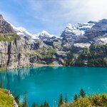 Oeschinen Lake in the Bernese Oberland of Switzerland