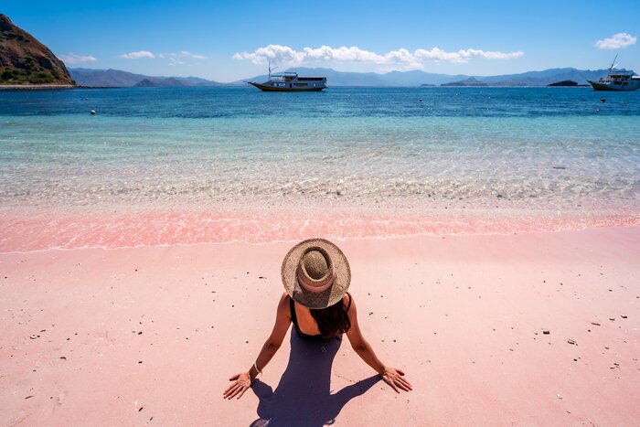 Lay your towel down on the sands of Pink Beach in the Komodo Islands