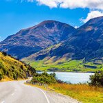 A road along Hawea Lake in New Zealand's South Island