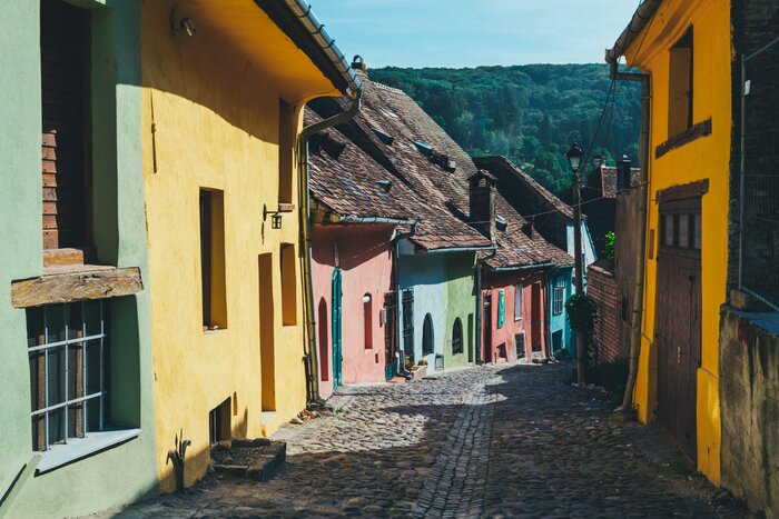 Row of colorful houses in Romania