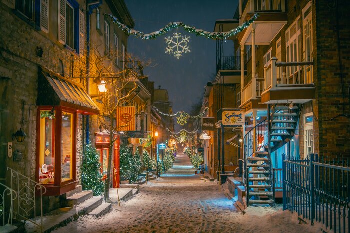 Wander through the historic Quartier Petit Champlain, adorned with Christmas decorations
