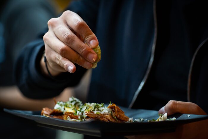 A close up of Mexico City's "tacos al pastor"