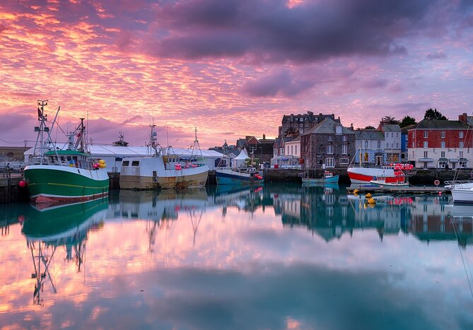 A colorful sunset over Padstow's harbor showcases why artists have always flocked to Cornwall