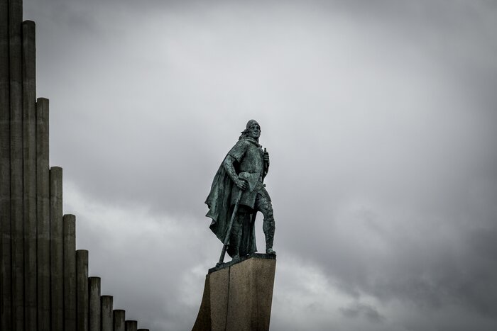 A statue of Leif Erikson outside the Hallgrimskirkja in Reykjavík