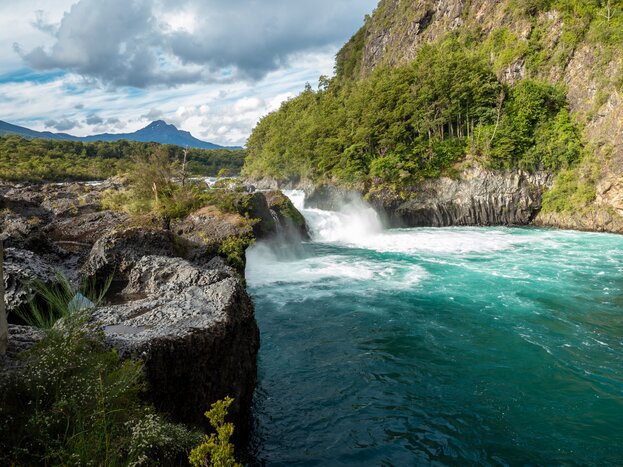 Petrohué Waterfalls downstream from Todos los Santos Lake, within Vicente Pérez Rosales National Park, Puerto Varas, Chile