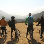 Cyclists in the Phobjikha Valley, Bhutan