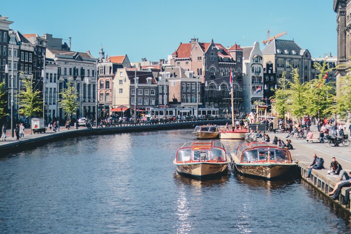 A canal in the center of Amsterdam