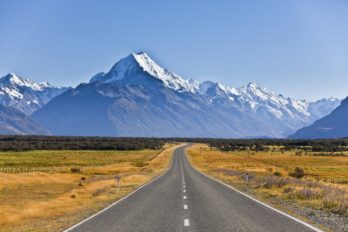 The road to Mount Cook National Park on New Zealand's South Island