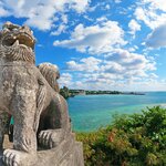A shisa guards a bridge in Okinawa