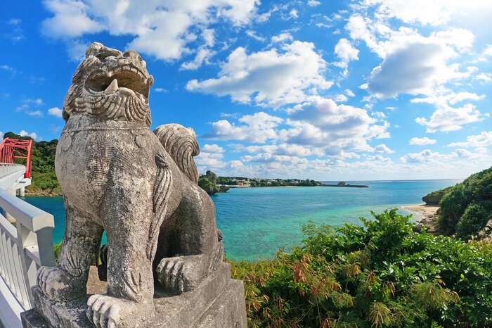 A shisa guards a bridge in Okinawa