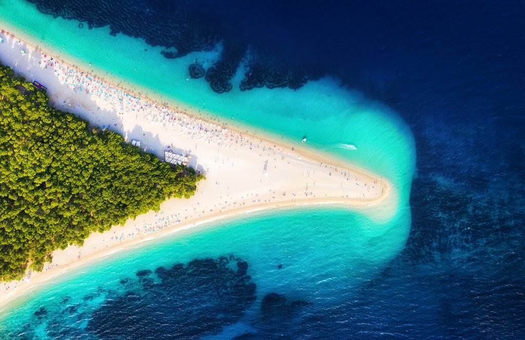 Stunning aerial shot of Zlatni Rat beach