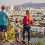 Family admiring the Nha Trang city skyline