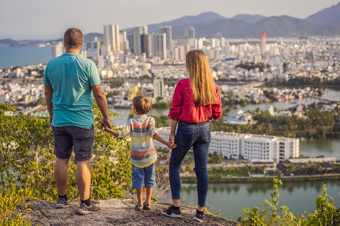 Family admiring the Nha Trang city skyline