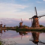 Traditional windmills throughout the Alblasserwaard polder of Kinderdijk