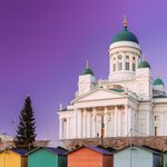 Christmas Market  near famous Lutheran Cathedral in Helsinki