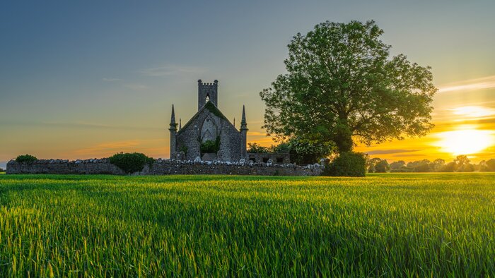 Explore County Kildare and see idyllic sights like the old ruins of Ballinafagh Church