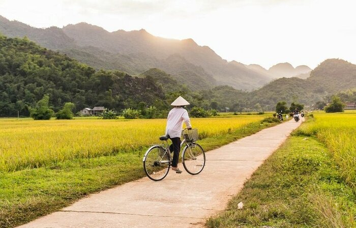 Cycle between rural villages in Mai Chau, Vietnam