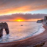 Sunset view at Durdle Door on the Jurassic Coast
