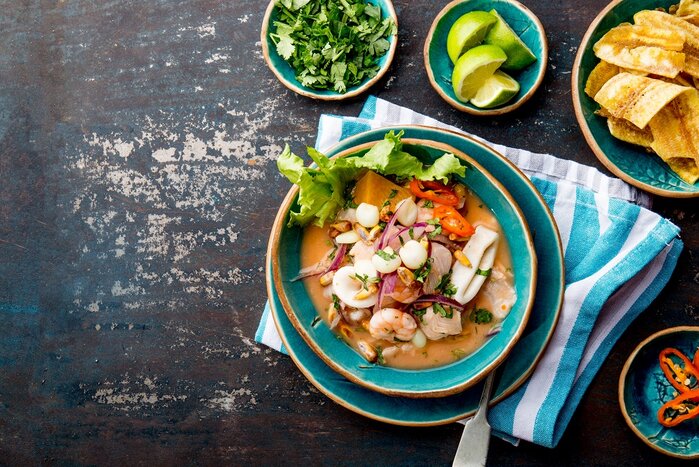 Try several classic Peruvian dishes such as Pacific seafood ceviche