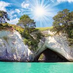 Head north to see the white-sand beaches of Cathedral Cove on the Coromandel Peninsula
