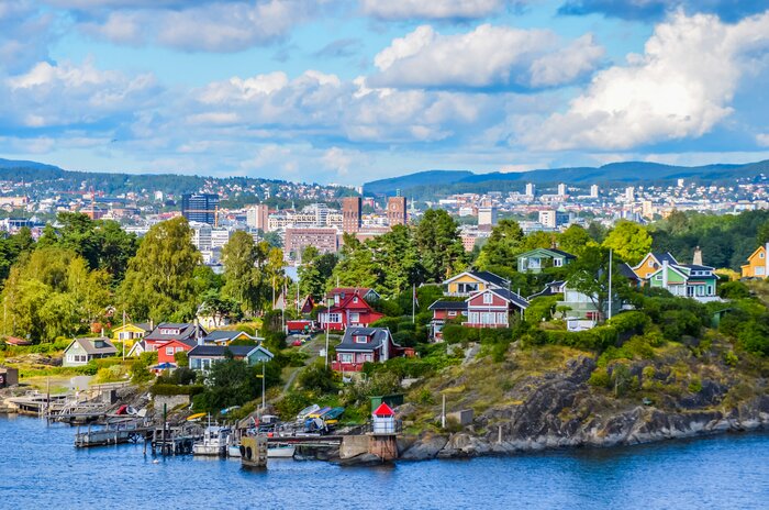 View of Osclo and Nordic cottages along the fjord